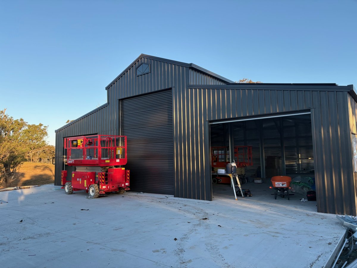 Steel machinery shed on rural property, Scenic Rim Queensland