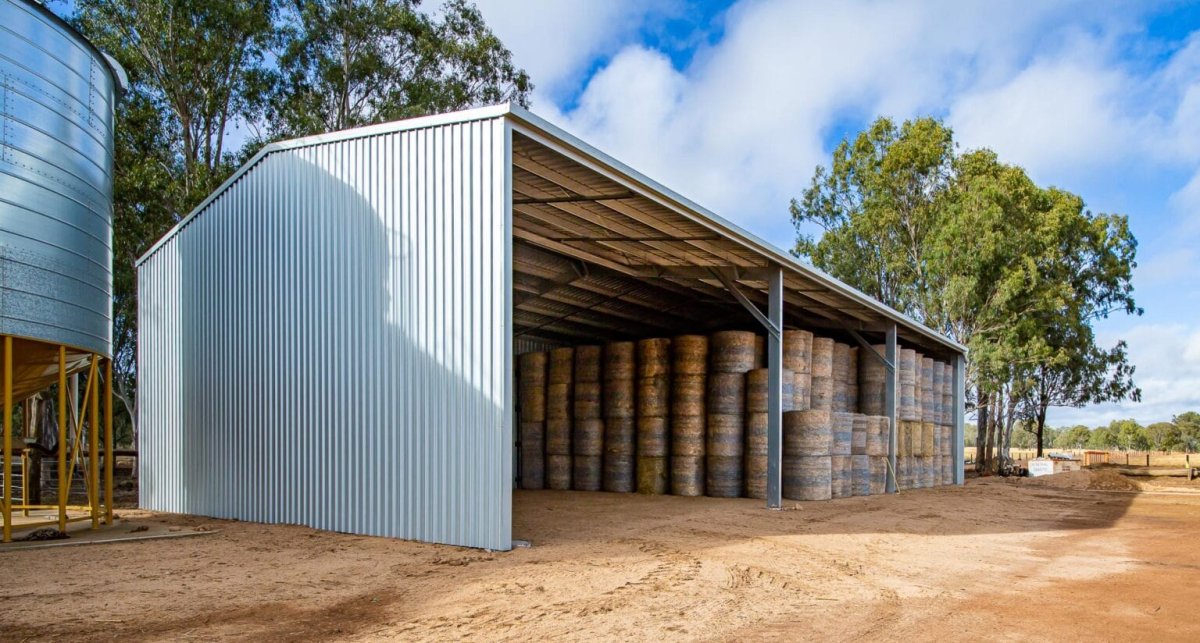 Steel machinery shed on rural property, Scenic Rim Queensland